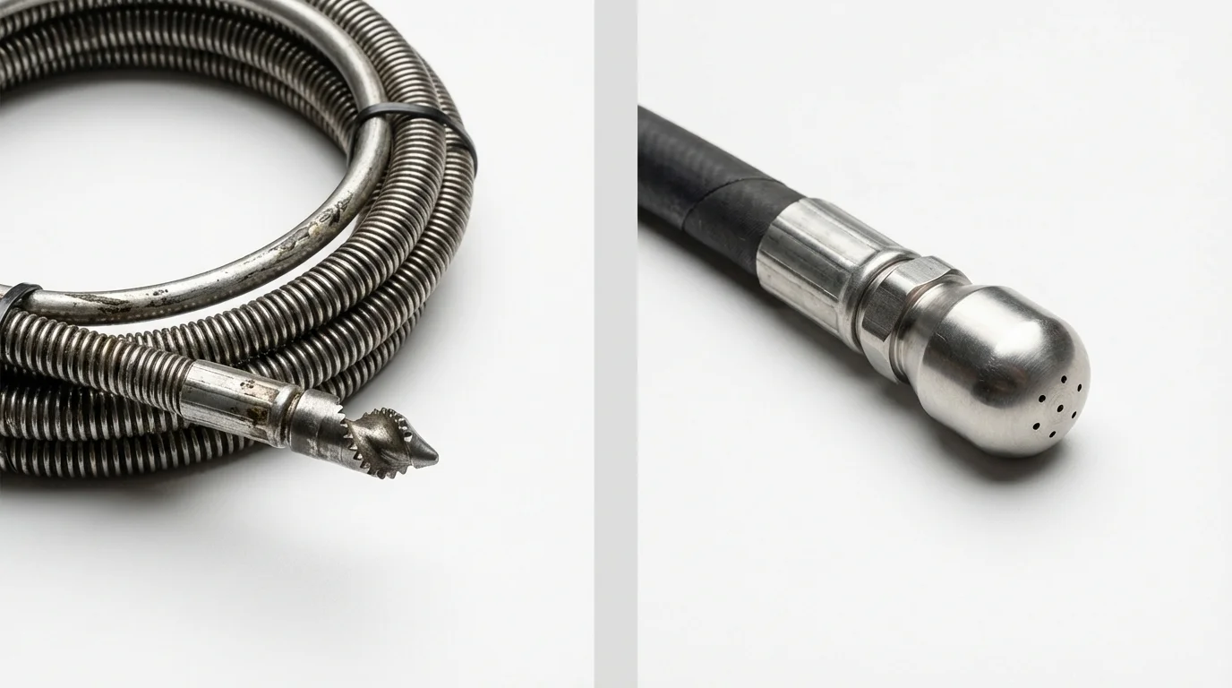 Drain snake cable and hydro jetting nozzle used for drain cleaning in Birmingham, AL
