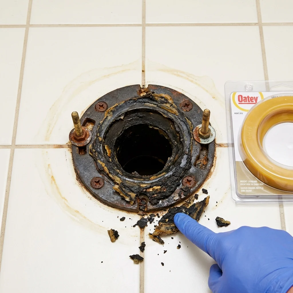 Failed wax ring showing water seepage at the base of a toilet in a Birmingham, AL home
